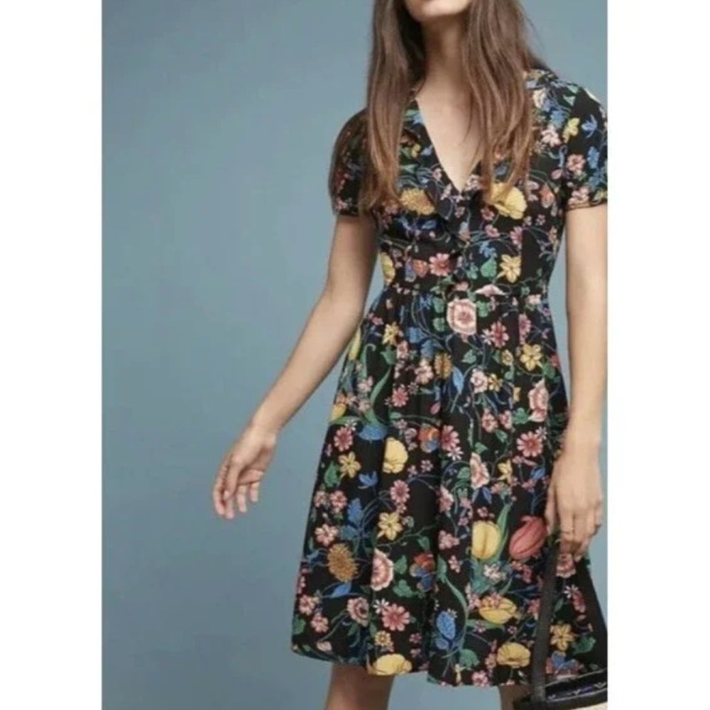 Anthropologie Maeve Boedel floral puff sleeve midi dress